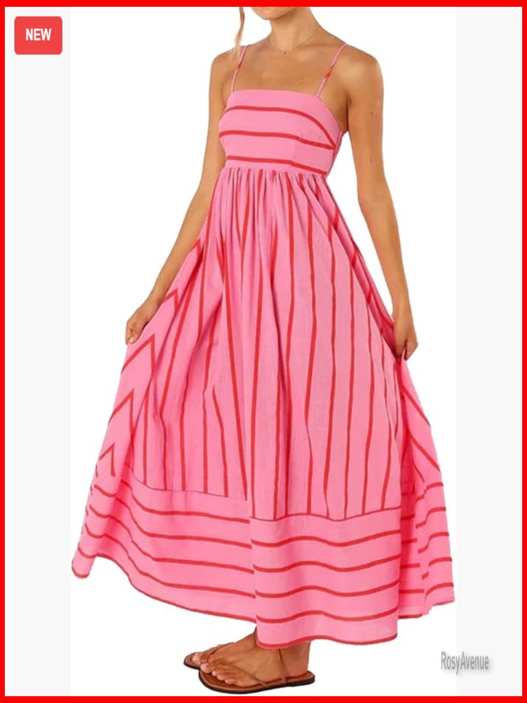 Striped Maxi Dress Sleeveless Backless Cutout Smocked Sundress Boho Flowy
